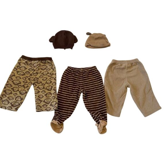 Lot of 5 Carters Monkey Dog Baby Hats Pajama Pants 6 Months - Picture 2 of 10